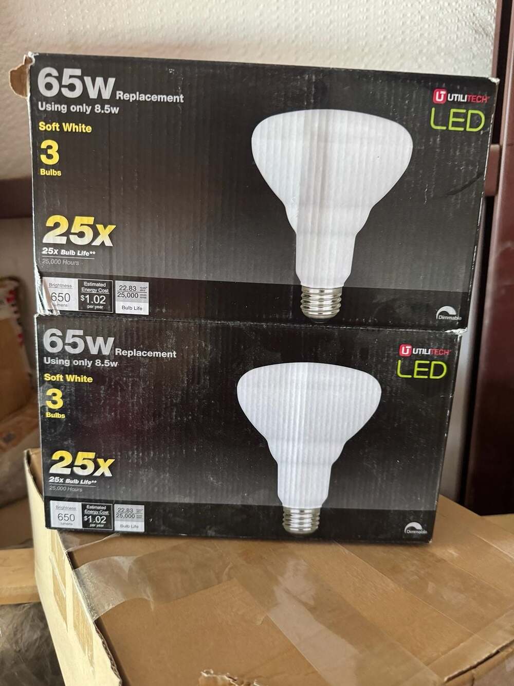 Utilitech 65W Soft White LED Dimmable Flood Light Bulbs (3-Pack, 2-Box Lot)